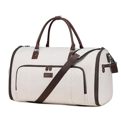Convertible Garment Bags for Travel, Carry On Garment Duffle Bags for Women, Garment Bag with Shoes Compartment, 2 in 1 Travel Suit Bag with Detachable Shoulder Strap (Beige-New) - color: Beige-New
