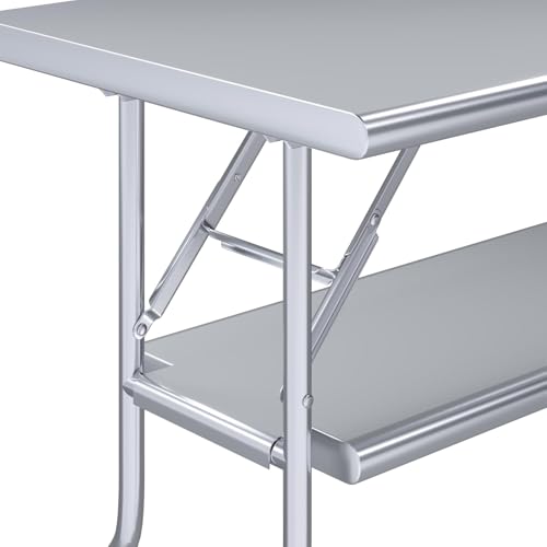 Premium Quality Stainless Steel Open Base Folding Utility Table - Folding Work Table for Commercial Kitchen, Restaurant, Hotel and Garage - NSF (24" x 60" with Undershelf) - size: 24" x 60" with Undershelf