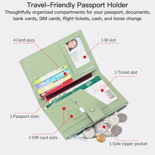Genuine Leather RFID Blocking Passport Holder Wallet, Blue | Multi-Functional, Travel Document Organizer, SIM Card Slots - color: Blue