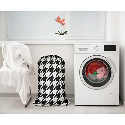 Swono Houndstooth Seamless Pattern Large Laundry Collapsible Laundry Bag Black White Abstract Pattern Foldable Laundry Hamper Bag - color: Houndstooth Seamless Pattern