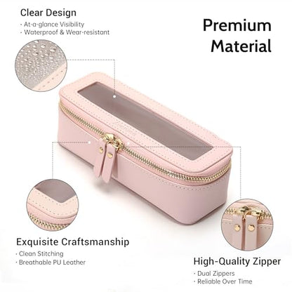 Aveniee Clear Makeup Brush Bag, Slim Cosmetic Brush Holder, small Toiletry Bag Mini Travel Case for Women, Thin Make up Bags with Dual Zipper, Cute Travel Essentials Organizer,Pink - color: Pink, style: Slim Elegance