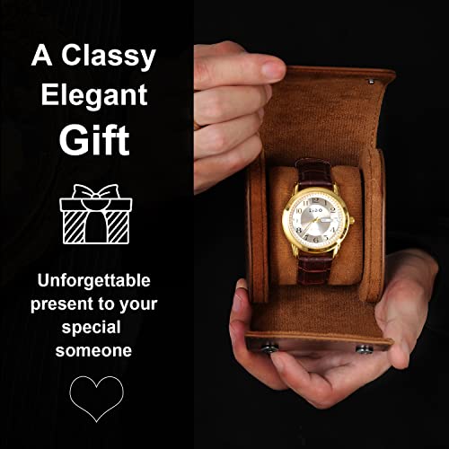 ROSELLE Single Watch Case for Men and Women with Suede Lining - Watch Roll Travel Case - Storage Organizer and Display(Brown-1) - color: Brown-1