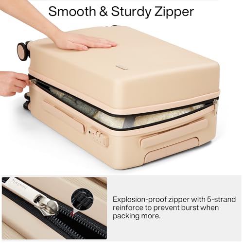 Hanke Hard Shell Luggage Sets 3 Pieces, Carry On and Checked Luggage Sets with Spinner Wheels, Durable PC Hardside Rolling Suitcase for Travel (16/24/28 Inch,Cuba Sand) - color: Cuba Sand, size: 3-Piece Set(16/24/28)