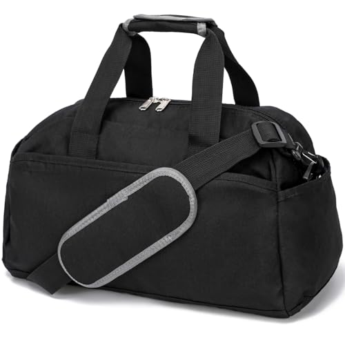 14 inch Small Gym Bag for Women & Men, Mini Duffel Bag for Travel Sports Lightweight Carry On Bag, Black - color: Black