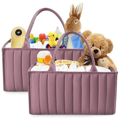 SWEET DOLPHIN 2-Pack Baby Diaper Caddy Organizers, Stylish Storage Baskets for Newborn Essentials, Diaper Station & Car Travel, Value Bundle for Baby Shower Gifts & Registry Must-Haves - Tan - color: Tan