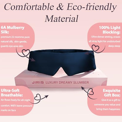 22 Momme 6A Pure Mulberry Silk Sleep Mask for Side Sleeper, Navy Blue Padded Full Coverage Blackout Eye Mask with Adjustable Velcro Strap for Men Women Travel Night Nap - color: Navy Blue