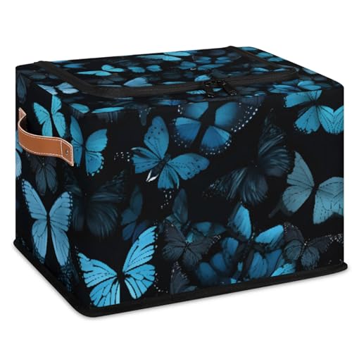 Blue Butterfly Storage Bins With Zipper Lid, Collapsible Trunk Organizer, Car Organizers and Storage Bins with Lids, Decorative Storage Boxes with Handle, Home Storage Baskets for Organizing - color: Blue Butterfly