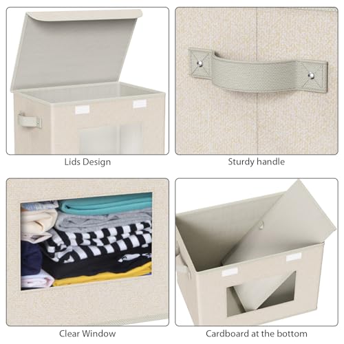 Univivi Collapsible Stackable Storage Bins with Lids [4-Pack] Foldable Fabric Closet Organizer Basket, Closet Organizers and Storage Cube Storage Bin for Home, Office, Bedroom (Beige, 17“ x 12” x 12") - color: Beige Pattern, size: 17''-4 Pack