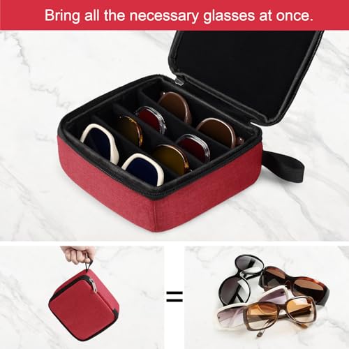 Bukere Travel Sunglasses Organizer Case, Adjustable Slot For Multiple Pairs, Portable Eyeglasses Storage Box for Men Women - color: Red, style: 4 Slots