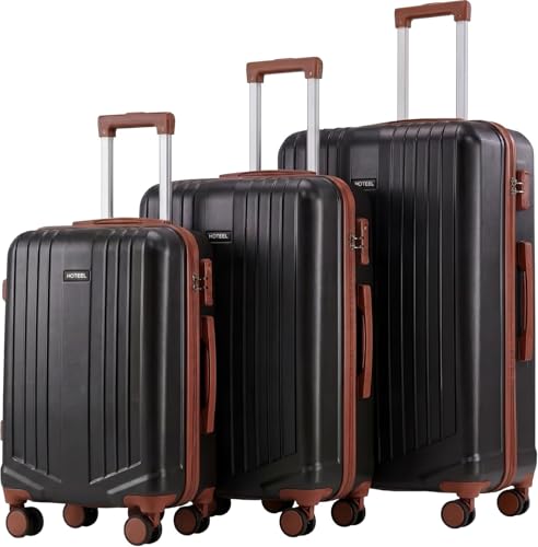 Hoteel Luggage Sets 3 Piece, 4-Year Warranty, Durable Suitcase Set with Spinner Wheels, ABS Hard Shell Lightweight Luggage with TSA Lock, Large Checked Travel Suitcases, Black(20/24/28) - color: Black, size: 20/24/28 inch