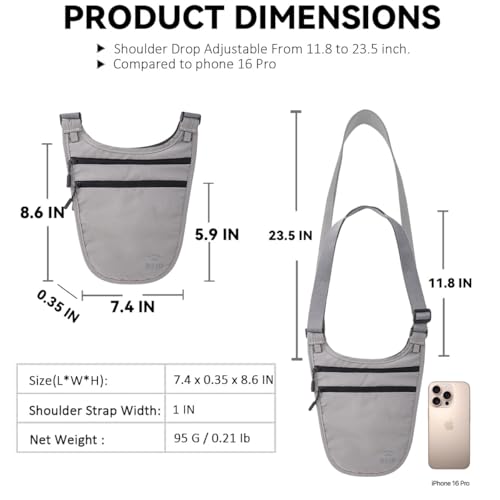 Crossbody Money Belt for Travel Women & Men Hidden, Travel Wallet Pouch - Slim Passport Holde, RFID Blocking Neck Wallet Under Clothes to Protect Cash, Credit Cards and Documents (GRAY) - color: GRAY