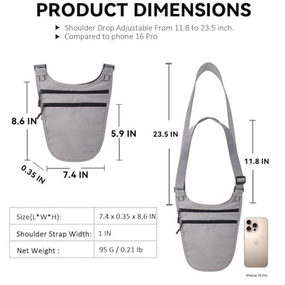 Crossbody Money Belt for Travel Women & Men Hidden, Travel Wallet Pouch - Slim Passport Holde, RFID Blocking Neck Wallet Under Clothes to Protect Cash, Credit Cards and Documents (GRAY) - color: GRAY