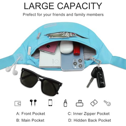 MAXTOP Large Crossbody Fanny Pack with 4-Zipper Pockets,Gifts for Enjoy Sports Festival Workout Traveling Running Casual Hands-Free Wallets Waist Pack Phone Bag Carrying All Phones - color: Water Blue, style: Large Fanny Pack(4 Zipper Pockets)
