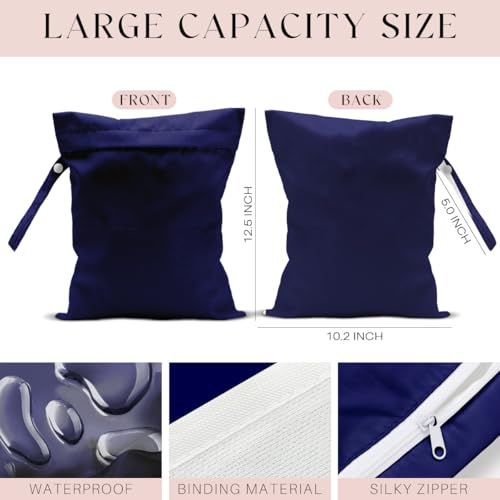 Waterproof Wet Bag for Swimsuit, Travel Beach Wet Dry Bag, Hidden Zipper Reusable Blue Wet Bags, for Travel Beach Wet Swimsuits Toiletries Diapers Dirty Gym Clothes Laundry Bag - color: Pure blue