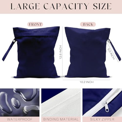 Waterproof Wet Bag for Swimsuit, Travel Beach Wet Dry Bag, Hidden Zipper Reusable Blue Wet Bags, for Travel Beach Wet Swimsuits Toiletries Diapers Dirty Gym Clothes Laundry Bag - color: Pure blue