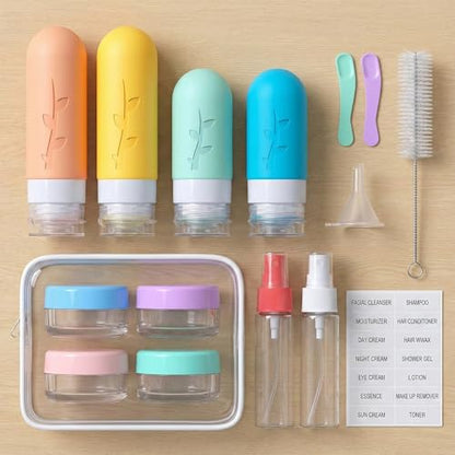 DEPOZA Travel Bottles Kit (16 Pack) - TSA Approved, Leak Proof Silicone Squeezable Containers for Toiletries. Complete Set with Jars, Sprayers & Bag (White) - color: White
