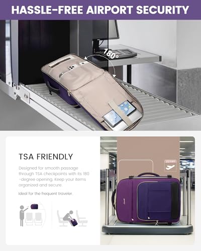 LOVEVOOK 40L Travel Backpack - Carry On & Personal Item for Women & Men, Spacious & Durable with 3 Packing Cubes - color: Blue Purple-purple-black, size: Large-40L-4Pcs