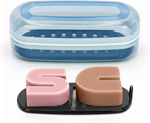 OZNER Clear Travel Soap Case Compatible with Kitsch - Leak-Proof Multi-Use Soap Holder with Draining Layer for Shampoo Bars, Conditioner Bars & Soap (Blue,1 Pack) - color: Blue