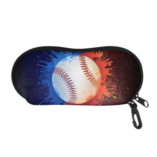 AFPANQZ Glasses Case with Carabiner Hanging Portable Neoprene Zipper Sunglasses Case Soft Lightweight - color: Baseball Pattern Design