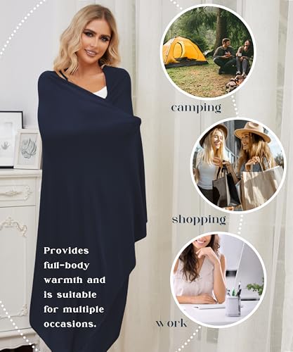 Tencel Cashmere Shawl Wraps for Women,Pashmina Stole Airplane Travel Wool Scarf Blanket Wrap Lightweight UPF 50+ - color: Navy