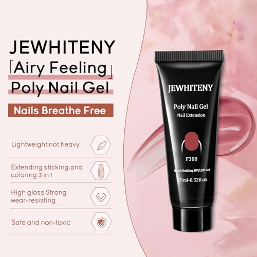 JEWHITENY 14 Colors Poly Extension Gel Nail Kit With U V Lamp Nude Pink White Brown All In One Poly Gel Starter Kit With Base Top Coat Manicure Salon Frence Nail Art DIY - color: A04