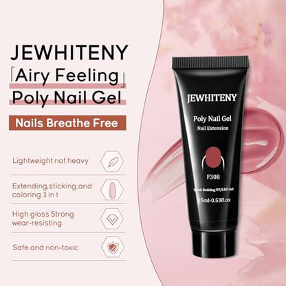 JEWHITENY 14 Colors Poly Extension Gel Nail Kit With U V Lamp Nude Pink White Brown All In One Poly Gel Starter Kit With Base Top Coat Manicure Salon Frence Nail Art DIY - color: A04