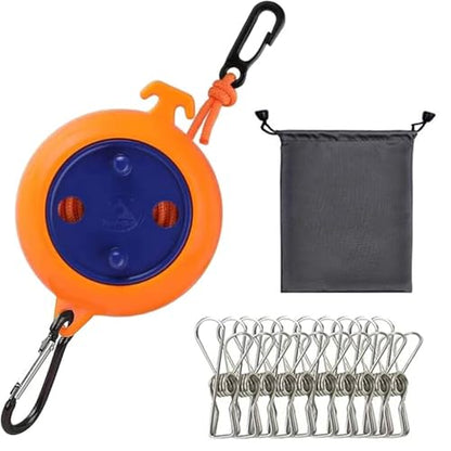 Camping Retractable Clothesline,Adjustable 32ft/10M Camping Clothesline,Portable Travel Clothesline,Outdoor Washing line,Drying Line with 10 Windproof Clothespins