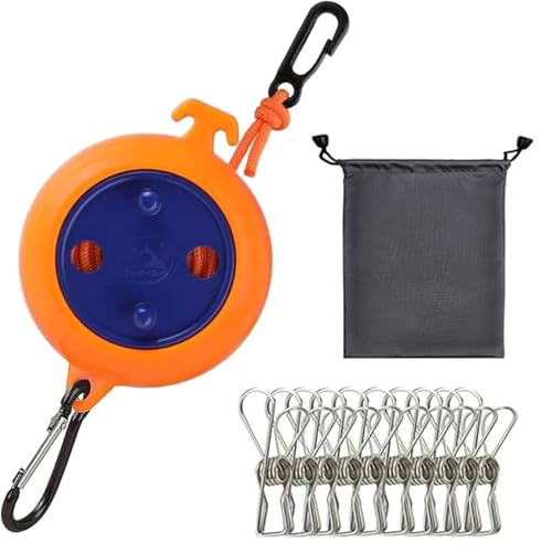 Camping Retractable Clothesline,Adjustable 32ft/10M Camping Clothesline,Portable Travel Clothesline,Outdoor Washing line,Drying Line with 10 Windproof Clothespins