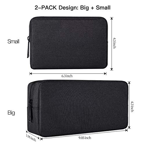 imComor Universal Electronics Accessories Case, 2-Pack Portable Soft Carrying Case Bag Wire Cable Organizer for Hard Drive, Power Adapter, Laptop Mouse, Cosmetics Kit, Small+Big-Black - color: Black