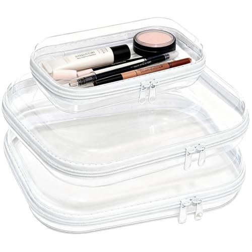 3PCS Clear Hard Plastic Zipper Case, Double Zippers Hard Pouch, Portable Travel Organizer Bin Clear Makeup Bag for Toy Storage, Snack Bag, Cosmetics, Diaper Bag, Toiletry Bag (2M+1S) - color: 2M+1S