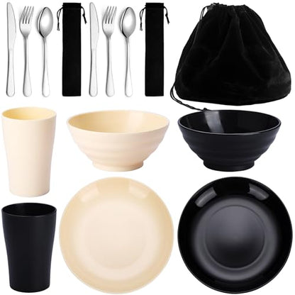 Kyraton Camping Utensils - Travel & Picnic Mess Kit, Silverware Set Includes Knife, Spoon, Fork, Cup, Bowl, Plate - Camping Essentials for 2 - color: B. 2 Person