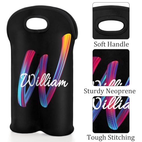 Personalized 2 Bottle Wine Carrier Tote Custom wtih Name, Customize Neoprene Wine Bottle Carrier Sleeve Travel Wine Holder Gift Bags - color: Black, size: Medium