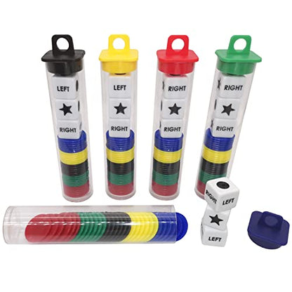 Ahoper Left Right Center Dice Game Prime Set Bundle with 3 Dices + 30 Chips - (5 Pack). Round Tube Storage is Very Convenient for Travel. Easy to Store, Carry Around. - size: 5 Pack