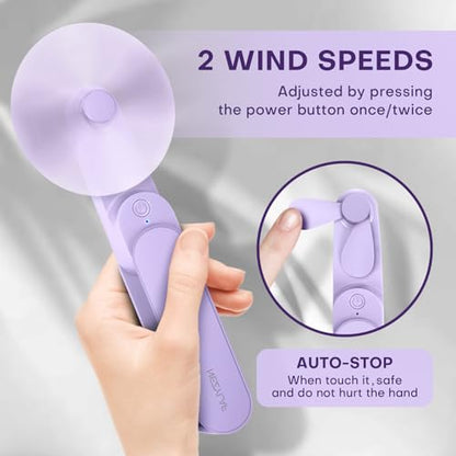 Portable mini handheld Fan, small Rechargeable Personal Fan for 9-15 Hours Runtime, Pocket Design for Travel/Women Essentials/vacation/beach/vacation/airplane/disney - color: Purple