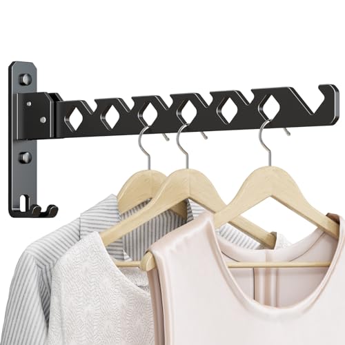 Wall Mounted Clothes Drying Rack, Wall Clothes Hanger Foldable, Laundry Hanger Hook for Bathroom, Wall Clothes Rack Indoor, Perfect for Small Spaces, Matte Black - color: Black