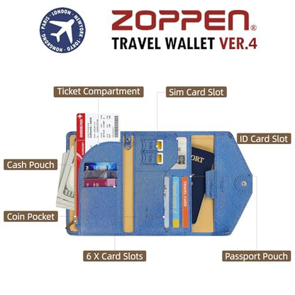 ZOPPEN Mulit-purpose Rfid Blocking Passport Holder Travel Wallet (Ver.4) Passport and Vaccine Card Holder ComboTri-fold Document Organizer Travel Essentials - color: #31 Honolulu Blue