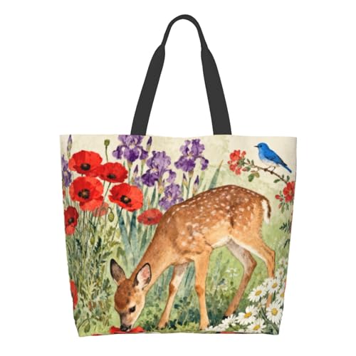 Shoulder Bag Large Reusable Eco-friendly Shopping Bags Portable Storage Handbag | Large - color: Fawn Flowers