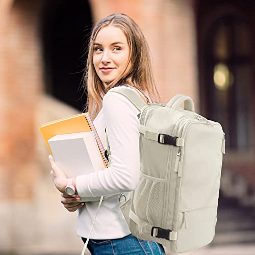 Hanples Travel Backpack for Women Men Large Carry On Person Item Flight Approved 17 In Laptop Backpack Waterproof anti theft Casual Luggage with 2 Toiletry Bag(Beige) - color: Beige, size: Large