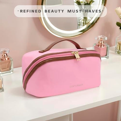 Travel Makeup Bag – Large Cosmetic Organizer with Waterproof Nylon, Smooth Double Zipper & Tear-Resistant Lining, Toiletry Pouch for Women (Pink) - color: 05-Pink