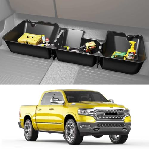 KINGGERI Under Seat Storage Boxes - Compatible with 2019-2026 Dodge Ram 1500 Crew Cab (Not for Classic), Heavy Duty Upgraded Rear Under Back Seat Storage Truck Cargo Black Tool Box Organizer - size: Compatible with 2019-2026 Dodge Ram 1500