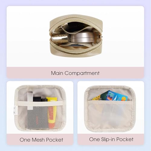 Wandering Nature Small Makeup Bag for Purse Mini Make up Pouch Cute Cosmetic Pouch for Women with Slip-in Pockets Eco Vegan Leather, Beige - color: Beige