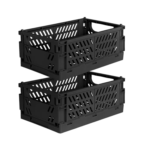 Tixill 2-Pack Mini Foldable Plastic Storage Box Mini Plastic Baskets for Organizing and Storage for Home Kitchen Bedroom Bathroom Office. (Black, 9.8x6.5x3.8) - color: Black, size: 9.8x6.5x3.8