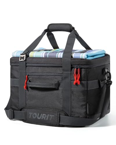 TOURIT Soft Sided Cooler Bag Insulated 30/48/60 Cans, Large Collapsible & Leakproof Ice Chest for Picnic, Beach, Camping, Travel, Sports Fan Coolers - color: Black, size: 60Can 40L