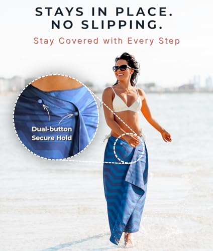 3-in-1 Wearable Beach Wrap & Lightweight Travel Towel – Sarong with Secure Button Closure, Quick-Dry Sand-Free Microfiber, Adjustable Fit (64”x33”, Fits S–4X), Compact Pool & Beach Essential, DarkBlue - color: Dark Blue Chevron