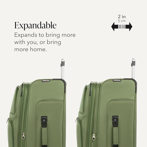SWISSGEAR Sion Softside Expandable Spinner Luggage Durable Lightweight Travel Suitcase, Evergreen, Checked-Large - color: Evergreen, size: Checked-Large