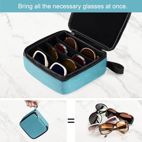 Bukere Travel Sunglasses Organizer Case, Adjustable Slot For Multiple Pairs, Portable Eyeglasses Storage Box for Men Women - color: Light Blue, style: 4 Slots