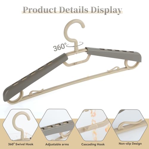6-Pack Heavy Duty Plastic Extra-Wide Arm 15"-23" Suits Clothes Hangers with Swivel Hooks,Perfect for Coat,Jacket,Dress,Shirt,Trousers or Closet Space Saving,Grey&Tan - color: Gray