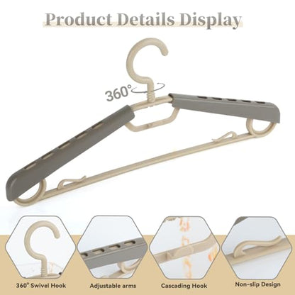 12-Pack Heavy Duty Plastic Extra-Wide Arm 15"-23" Suits Clothes Hangers with Swivel Hooks,Perfect for Coat,Jacket,Dress,Shirt,Trousers or Closet Space Saving,Grey&Tan - color: Gray-12 Pack