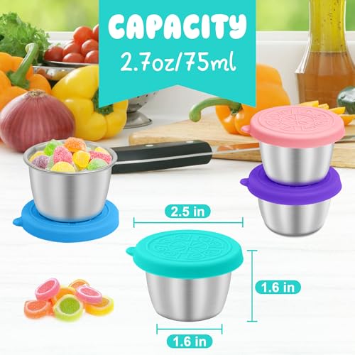 LIEMAND 6x2.7 oz Salad Dressing Container to Go, Leakproof Reusable Stainless Steel small container with lid,Sauce Containers for Lunch box,Picnics,Travel,Office and Meal Prep - color: Rainbow, size: 2.7oz