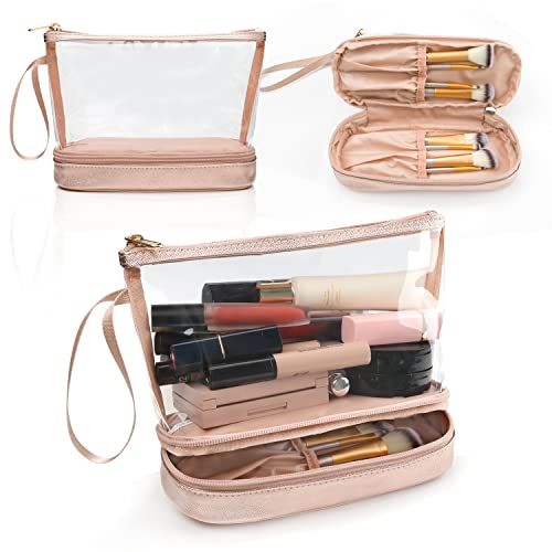 Ethereal Clear Makeup Bag, TSA Travel Makeup Organizer Bag Rose Gold Makeup Bags for Women Small Cosmetic Bag Portable Makeup Bag for Purse - color: 03-rose gold clear